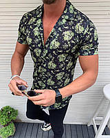 Стильная мужская рубашка с коротким рукавом черная с рисунком (Турция) - S, M