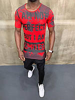 Летняя мужская стильная футболка с надписью "Limited" красная - S