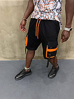 Стильные мужские шорты-карго черные с оранжевым - размер M
