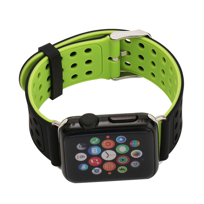 Подвійний ремінець з перфорацією Primo для Apple Watch 38mm / 40mm / 41mm - Black&Green, фото 1