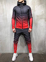 Весняний чоловічий спортивний костюм з микродайвинга червоний з чорним - S, M, L, XL, 2XL