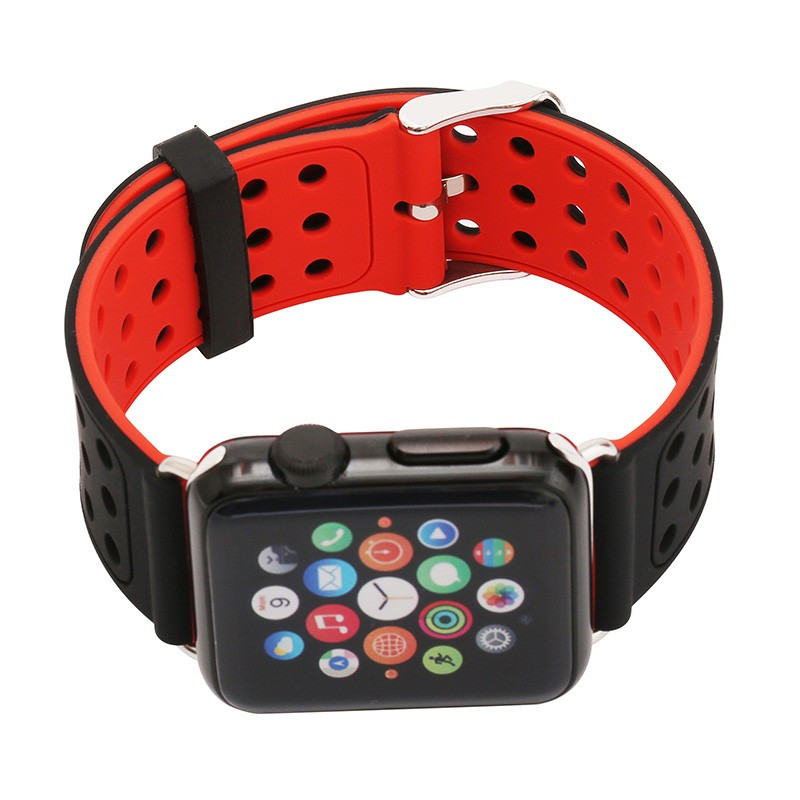 Подвійний ремінець з перфорацією Primo для Apple Watch 42mm / 44mm / 45mm - Black&Red, фото 1