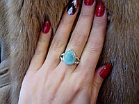 Натуральный ларимар кольцо капля с натуральным камнем ларимар (Доминикана) в серебре 20-21 размер.