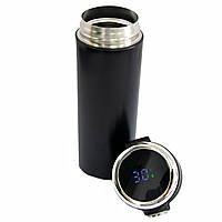 Черная термокружка с датчиком температуры "Vacuum cup", термочашка для кофе (420 мл), чашка термос (VF)