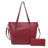 Комплект сумка большая и кошелек женская модная красная