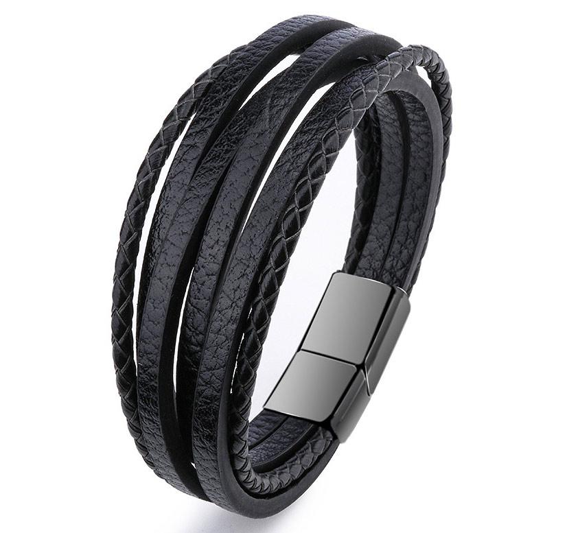 Чоловічий шкіряний браслет Primo Rope Style 20.5 з магнітною застібкою - Black, фото 1