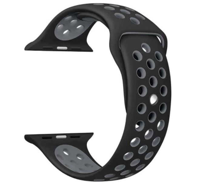 Спортивний ремінець з перфорацією Primo для Apple Watch 42mm / 44mm / 45mm - Black&Grey, фото 1