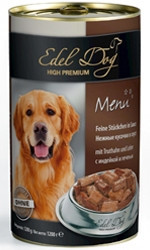 Консерви Edel для собак Dog ніжні шматочки в соусі, індичка і печінку, 1.2 кг
