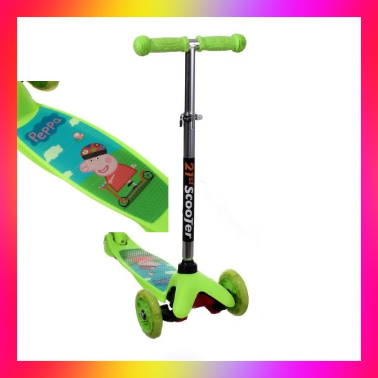 Дитячий триколісний самокат Best Scooter 5411 зі світними колесами Зелений Свинка Пеппа дітям від 3 років