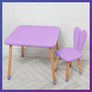 Дитячий дерев'яний столик і стільчик "Зайчик з вушками" 04-025VIOLET фіолетовий