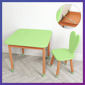 Дитячий дерев'яний столик і стільчик "Зайчик з вушками" 04-025G-BOX зелений