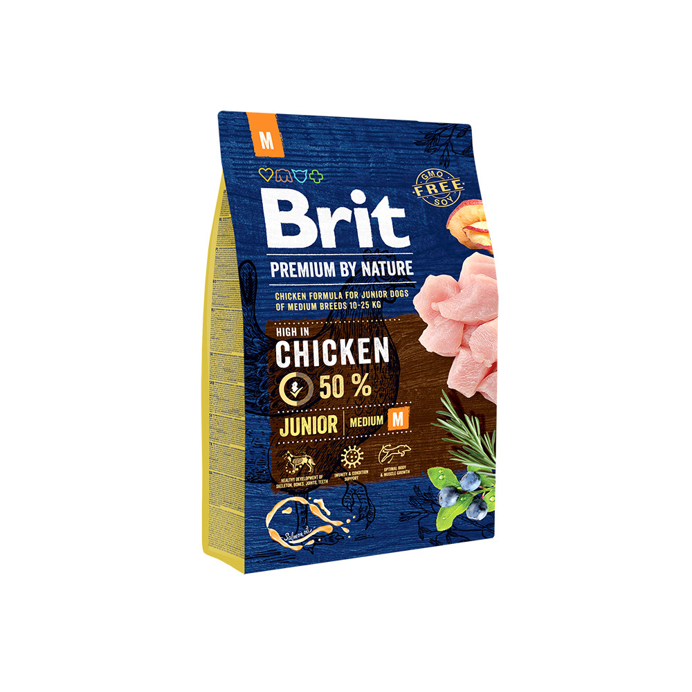 Сухой корм Brit Premium Junior M для щенков и молодых собак средних пород со вкусом курицы 1 кг - фото 1 - id-p749859227