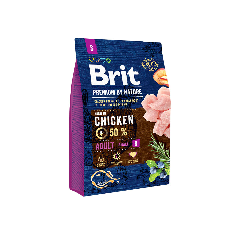 Сухой корм Brit Premium Adult S для взрослых собак мелких пород со вкусом курицы 1 кг - фото 1 - id-p749859231