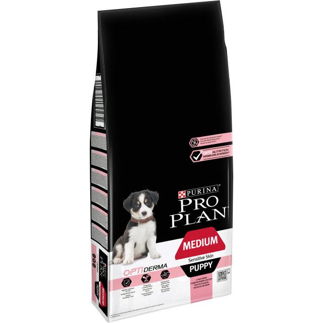 Сухой корм Pro Plan Puppy Medium Sensitive Skin OptiDerma для щенков средних пород с лососем 12 кг