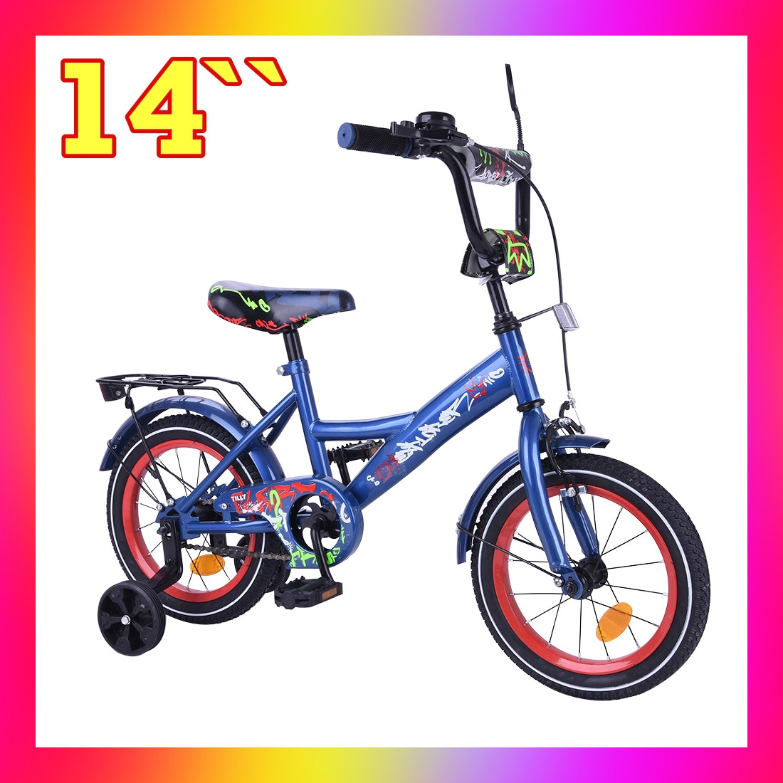 Дитячий двоколісний велосипед Tilly EXPLORER 14 дюймів T-214112темно-синій. Для дітей 3-5 років
