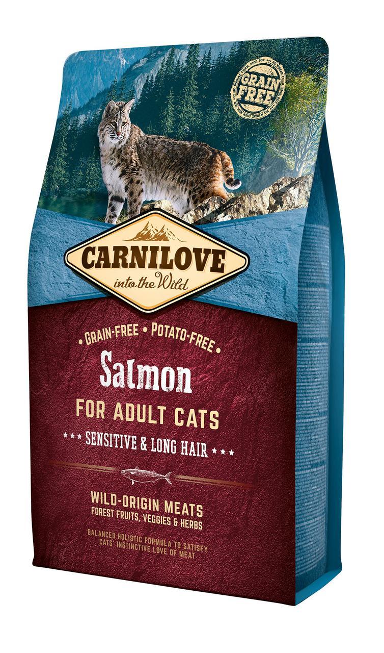 Carnilove Salmon Sensitive & Long Hair корм для кішок з чутливим травленням, з лососем, 2 кг