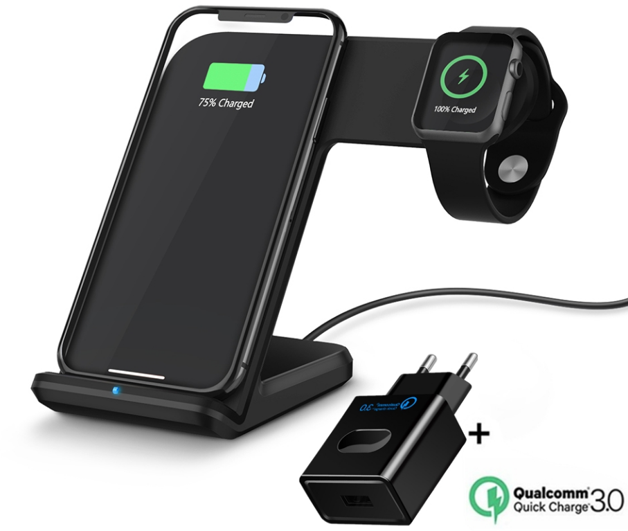 Бездротовий зарядний пристрій підставка Primo Qi Wireless для смартфона Apple Watch - Black, фото 1