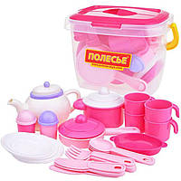 Игрушка детская Polesie Набор детской посуды на 4 персоны, 29 элементов в ведёрке, розовая