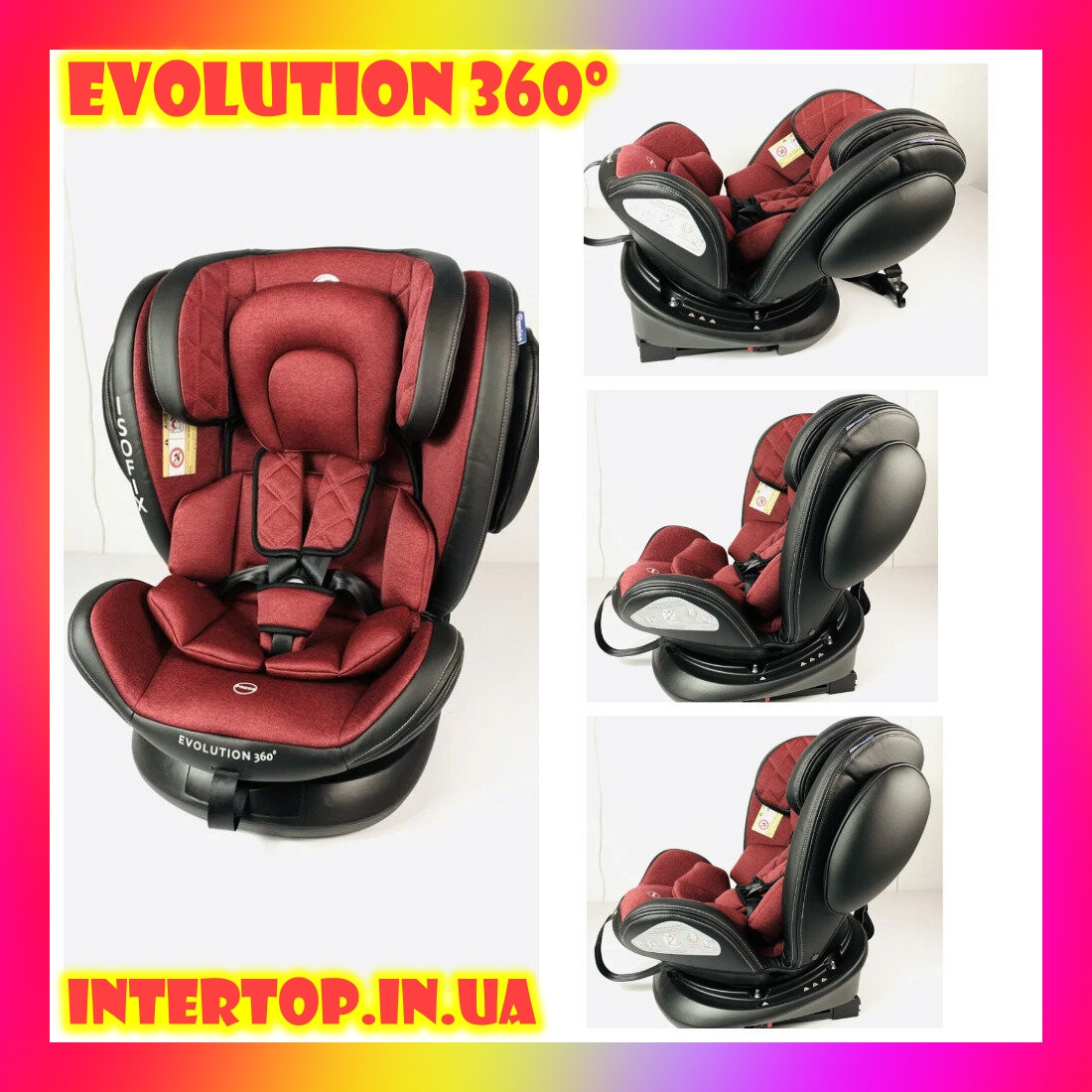 Дитяче автокрісло з системою Isofix від народження до 12 років, El Camino Evolution 360º Royal Red червоний