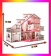 Кукольный домик большой 57х27х35 В011 с гаражом и подсветкой. Ляльковий будинок деревяний