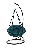 Підвісне крісло гамак для дому та саду з великою круглою подушкою 120 х 120 см до 250 кг темно зеленого