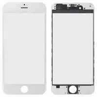 Скло корпусу iPhone 6 glass lens для переклеювання модуля, білий, з рамкою + OCA-плівка
