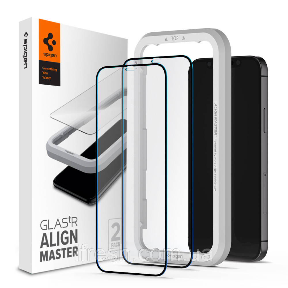 Захисне скло Spigen для iPhone 12 / 12 Pro Glas.tR AlignMaster (2 шт), Black (AGL01802)