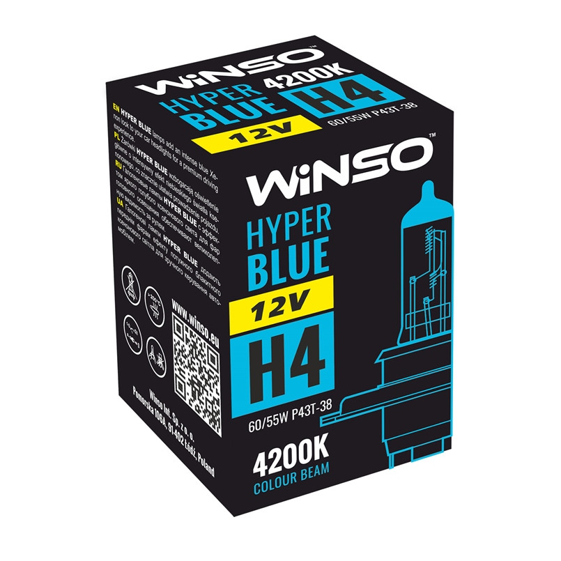 Автолампи Winso H4 12V HYPER BLUE 4200K 60/55W P43t-38