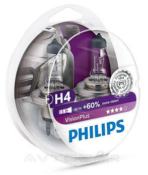 Philips VisionPlus +60% H4 12V 60/55W P43T-38 (2шт.), фото 2