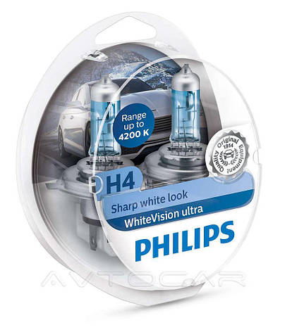 Автолампи Philips WhiteVision Ultra H4 комплект 2 шт. + W5W 2 шт. 12342WVUSM, фото 2