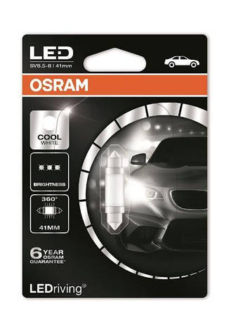 Лампа світлодіодна OSRAM LEDriving C5W LED 12 V 1 W 6000 K 41MM SV8,5-8, фото 2