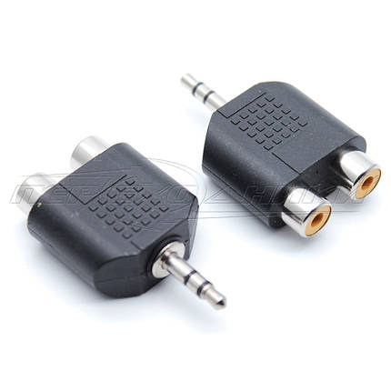 Перехідник штекер 3.5 стерео — 2 гнізда RCA (пластик), фото 1