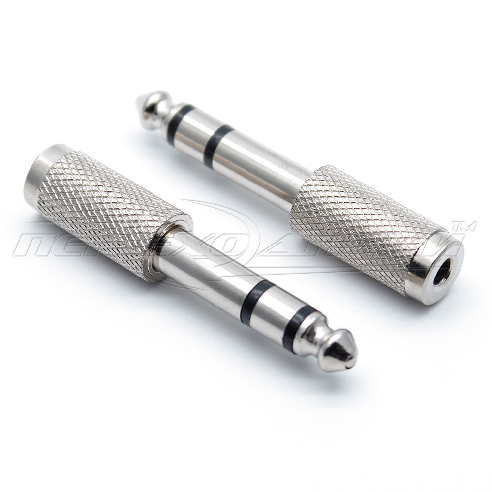 Перехідник-штекер 6.3 мм стерео — гніздо 3.5 мм стерео (метал)