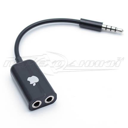 Перехідник штекер 3.5 мм 4 pin на 2 гнізда 3.5 мм (мікрофон + навушники), чорний, фото 2
