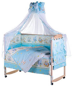 Постільний комплект в ліжечко Qvatro LUX 8 елем, блакитний Мишки з сиром (30864)