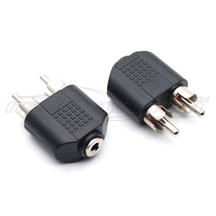 Перехідник гніздо 3.5 стерео — 2 штекери RCA (пластик), фото 1