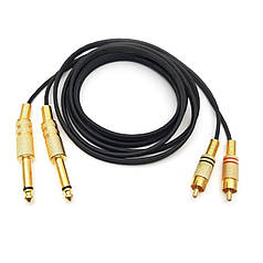 Кабель 2x jack 6.3 mm to 2RCA метал Gold ( якісна якість + )