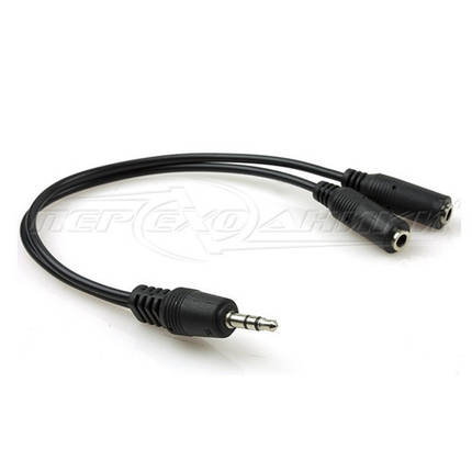 Аудіосплітер розгалужувач для навушників, 0.15 м чорний, фото 1