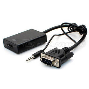 Конвертер VGA to HDMI 1080p + Audio, чорний, фото 1