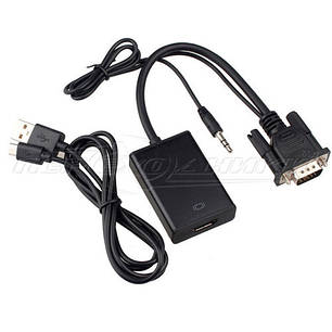 Конвертер VGA to HDMI 1080p + Audio, чорний, фото 3