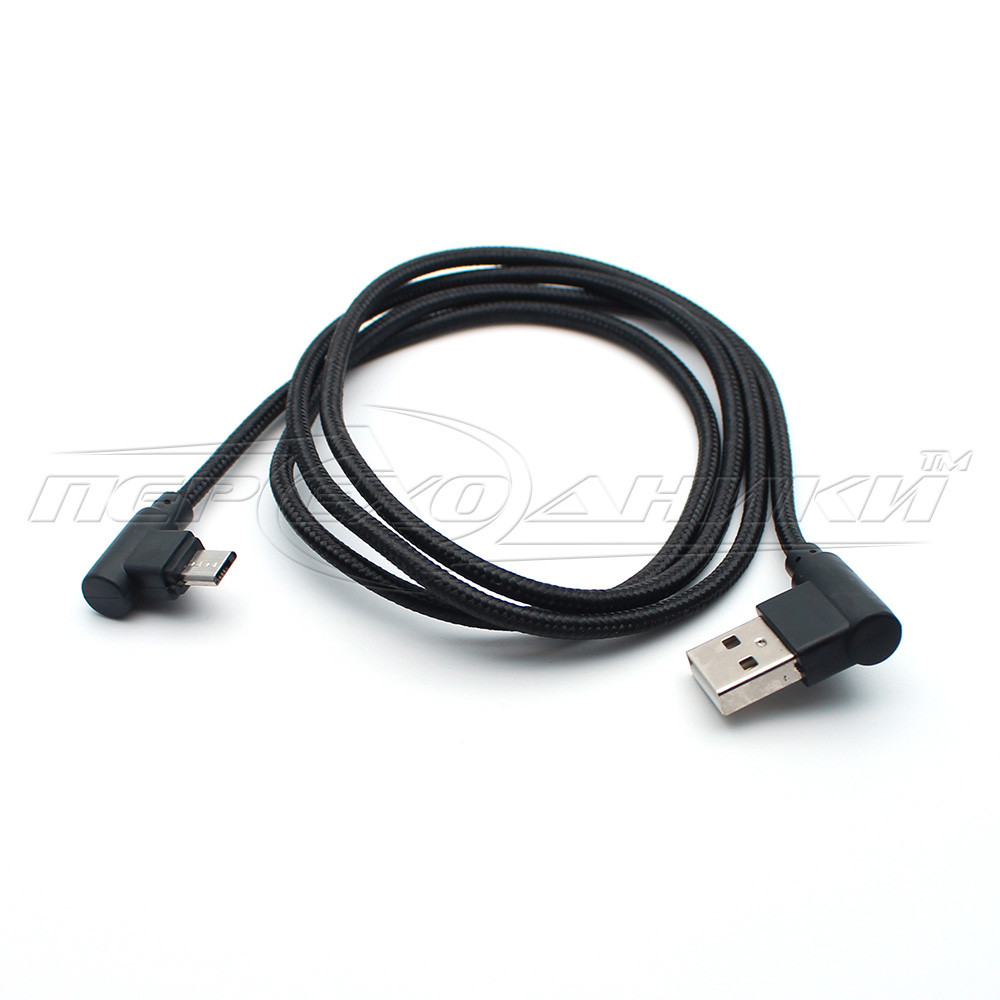 Кабель USB 2.0 кутовий — micro USB кутовий, чорний (Тип 1), 1 м