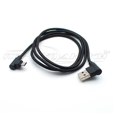 Кабель USB 2.0 кутовий — micro USB кутовий, чорний (Тип 1), 1 м, фото 1