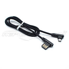 Кабель USB 2.0 кутовий - micro USB кутовий, в сітці чорний (Тип 3), 1м