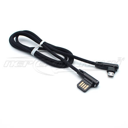 Кабель USB 2.0 кутовий — micro USB кутовий, у сітці чорний (Тип 3), 1 м, фото 1
