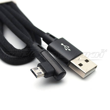 Кабель USB 2.0 — micro USB кутовий, у сітці чорний (Тип 1), 1 м, фото 1