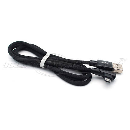 Кабель USB 2.0 — micro USB кутовий, у сітці чорний (Тип 1), 1 м, фото 3