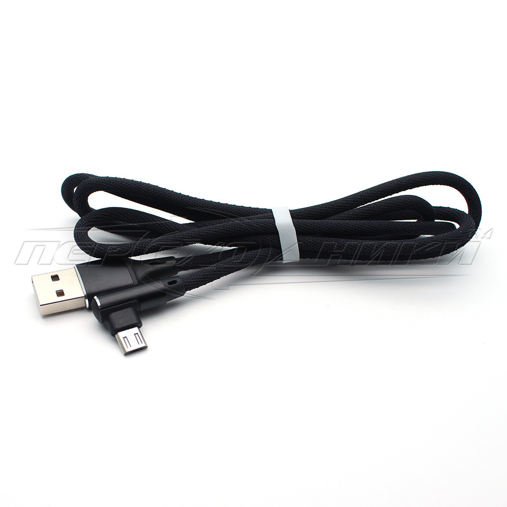 Кабель USB 2.0 — micro USB кутовий, у сітці чорний (Тип 2), 1 м