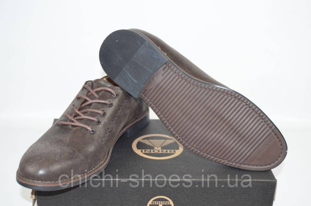 Туфлі броги чоловічі Broni 9-04 коричневі нубук на шнурках, фото 1