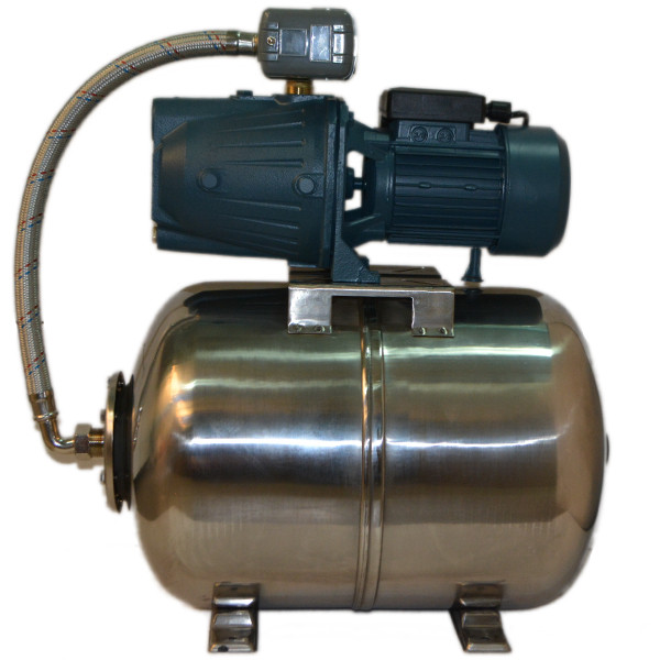 Насосна станція на базі насоса FWR Jet100L гарантія 2 р (чуг. довгий) на баку 50 л Польща, нержавіюча сталь, фото 1