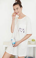 Туника (платье-футболка) женская летняя, домашняя с котом, размер M (белая)